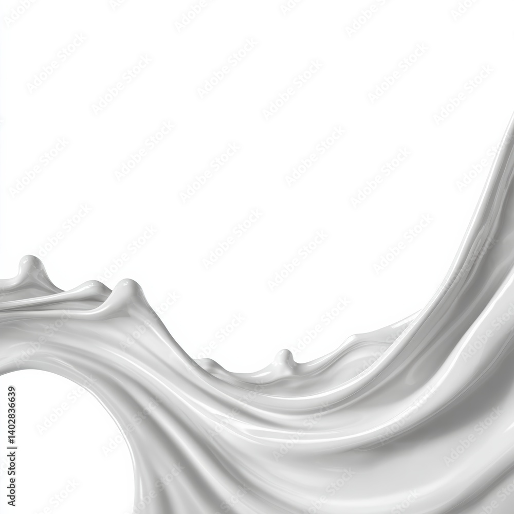 Poster realistic 3d milk spill with smooth flowing texture on a soft background