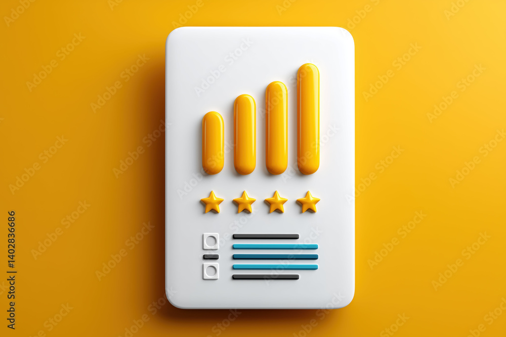 Poster vibrant graphic showcasing rating system with bars indicating sales performance and score of five st