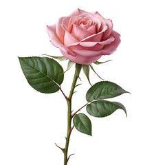 Obraz premium Single Pink Rose with Stem and Leaves