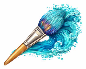 Blue paintbrush with flowing water wave design