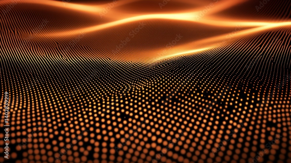 Aufkleber illuminated golden light waves in a complex digital abstract pattern