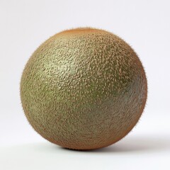 A smooth ripe kiwi with a fuzzy skin and bright green flesh, isolated white background, hyperrealism art style