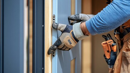 Carpenter installing door frames. Featuring precision and woodwork