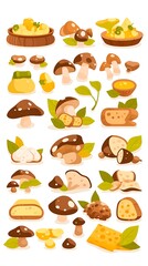 Mushroom & Cheese Foods Illustration