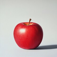 A smooth vibrant red apple with a shiny skin and crisp bite, isolated white background, hyperrealism art style