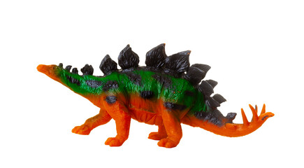Realistic plastic model of a Stegosaurus dinosaur on white background. © Antonio Gravante