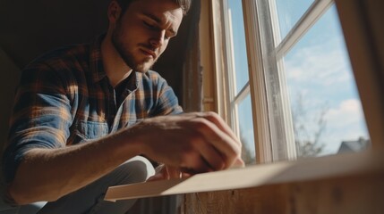Carpenter installing window frames. Featuring precise craftsmanship and installation
