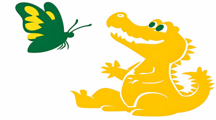 Obraz premium A cheerful crocodile and a butterfly in a playful design.