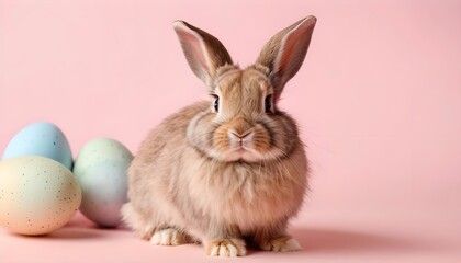 Obraz premium Cute Easter Bunny with Pastel Eggs