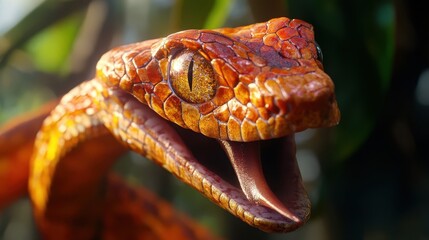 Fototapeta premium A close-up of a vibrant orange snake's head.