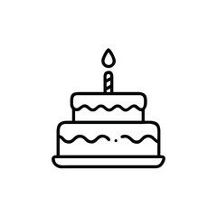 Two Tier Birthday Cake With Candle Outline Vector Illustration Design