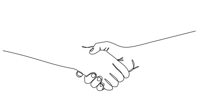 animated continuous single line drawing of a handshake, line art animation