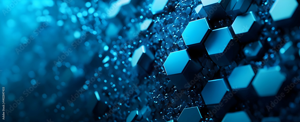 Poster blue background with hexagonal shapes