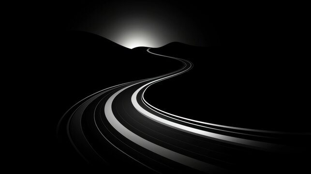 A winding road through a mountainous landscape at night. - Powered by Adobe