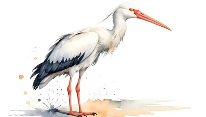 Elegant White Stork Watercolor Illustration