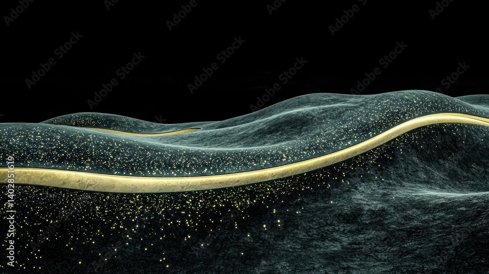 Poster a digital rendering of a dark blue, textured surface with gold speckles and a wavy pattern.
