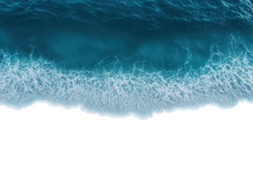 Aerial view of gentle ocean waves with white foam on a transparent background