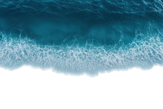 Aerial view of gentle ocean waves with white foam on a transparent background - Powered by Adobe