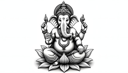 Obraz premium Monochrome Ganesha on Lotus