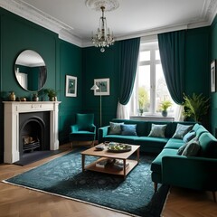 Luxurious Emerald Green Living Room Interior