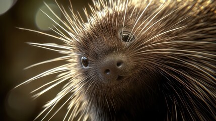 Obraz premium Close-up of a porcupine's face, showcasing its quills.