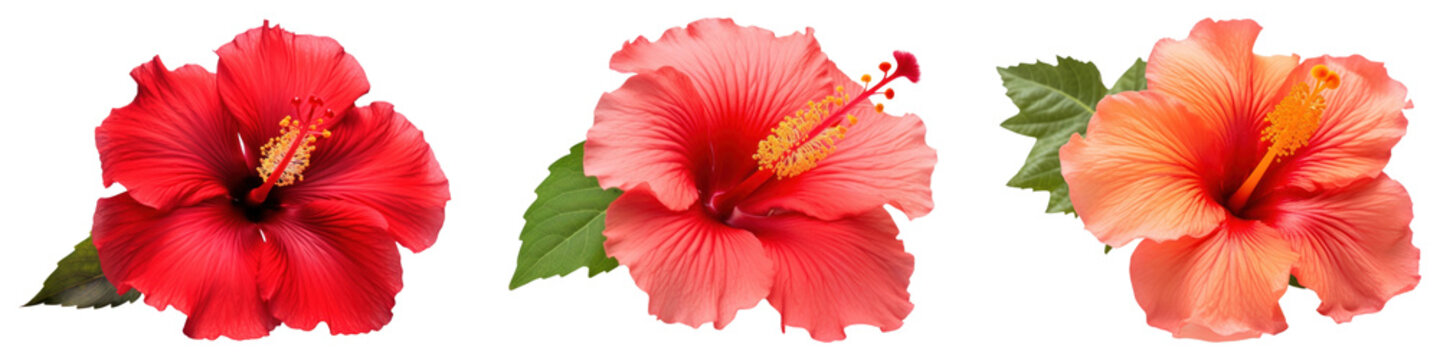 PNG Vibrant tropical hibiscus flowers, element set on transparent background