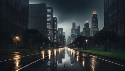 Fototapeta premium Rainy Night Cityscape