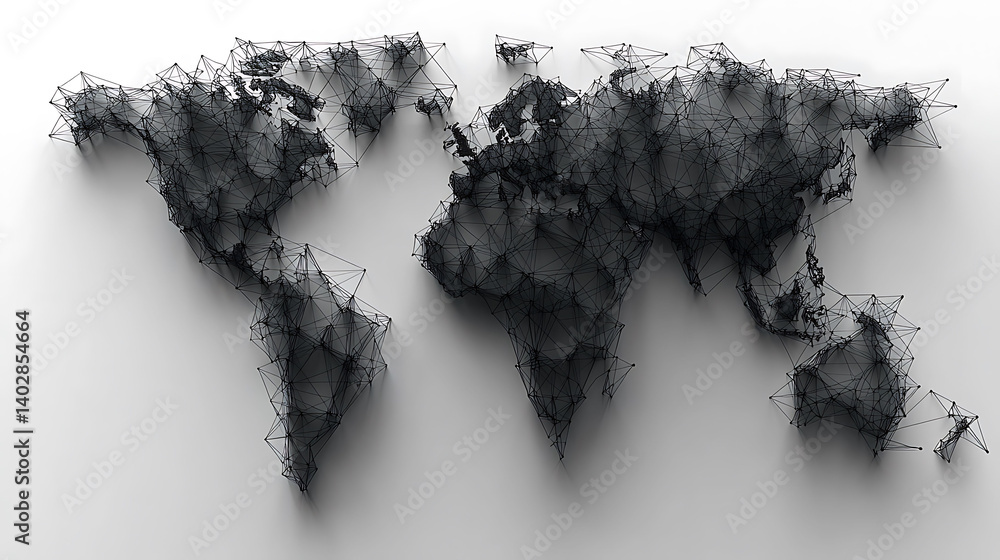 Poster abstract world map rendered in a minimalist, connecteddots style. a powerful visual metaphor for glo