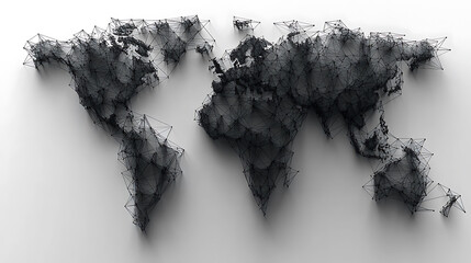 Abstract world map rendered in a minimalist, connecteddots style.  A powerful visual metaphor for global connectivity, networking, and international business.