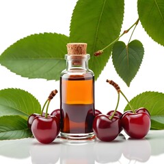 Cherry Essential Oil with Fresh Cherries and Leaves