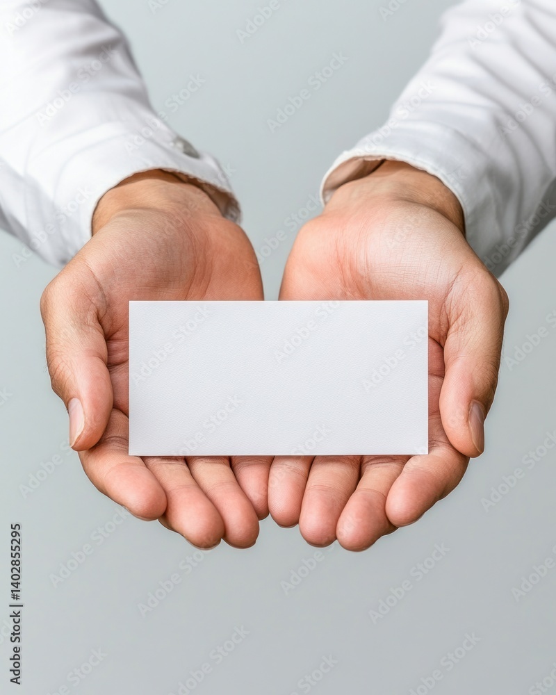Aufkleber two hands gently hold a blank white rectangular card perfect for your message or design presentation