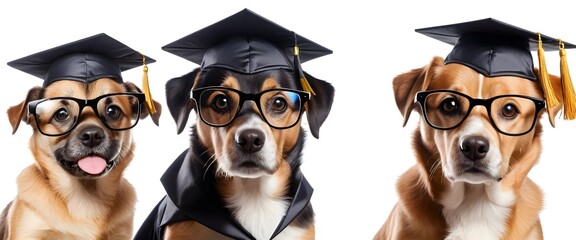 Fototapeta premium Smart Dogs in Graduation Caps and Glasses