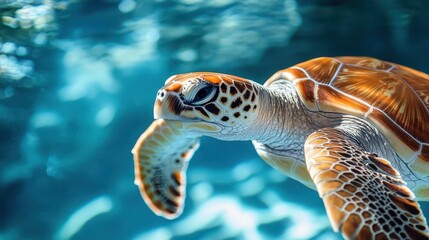 Fototapeta premium A sea turtle gracefully swimming in the turquoise waters.