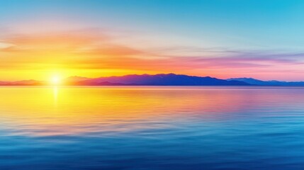 Fototapeta premium A vibrant sunset over calm waters, featuring shades of orange, pink, and blue, creating a serene and picturesque landscape.