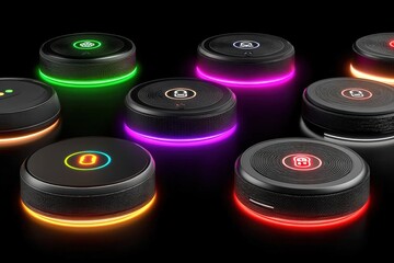 Interactive smart devices showcase tech expo digital display modern environment eye-level view innovation unveiled