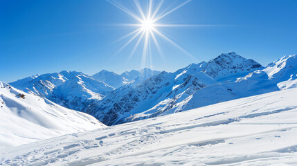 Fototapeta premium Sunlit Snowy Mountain Peaks Winter Landscape of excellence in splendor beyond compare with grace in style