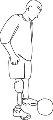 One continuous single drawing line art flat doodle sport, football, leg, man, athlete, game, medicine. Isolated image hand draw contour on a white background, hand drawn, not AI