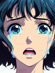 涙を流すアニメ風の少女のクローズアップ