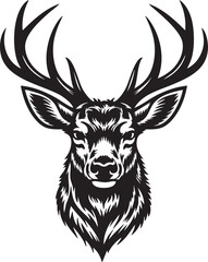 Black and white graphic of a majestic deer head.