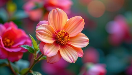 Fototapeta premium Background Variation Create a blend of soft bokeh in the background, incorporating colors that complement the flower to add depth.