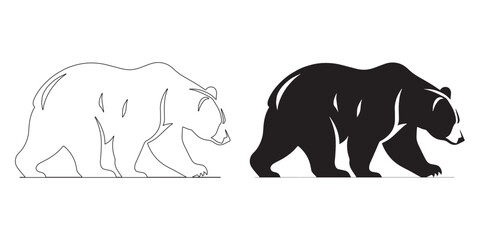 Wild Bear Silhouette - Strong and Sharp Outline - Bear Illustration - Bear Lineart - Bear Icon

