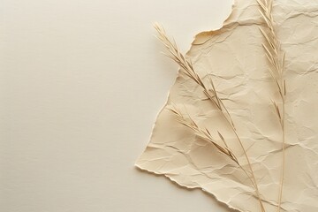 Dried Grass on Crumpled Beige Paper – Minimal Aesthetic Botanical Background
