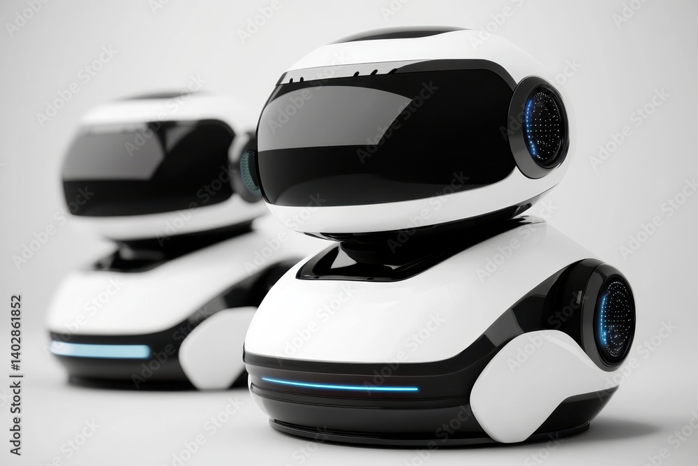 Aufkleber robots with sleek design and futuristic appearance on a neutral background