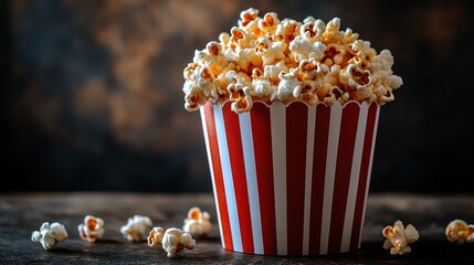 Delicious Buttery Popcorn in a Classic Red and White Striped Bucket