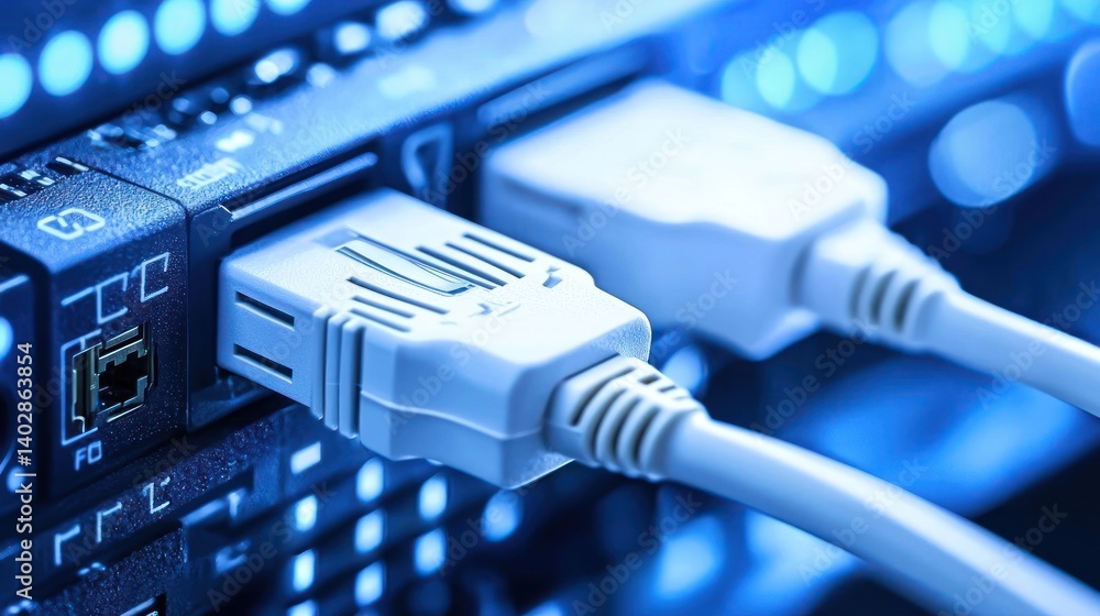 Poster high-speed data transfer: network cables connected to server