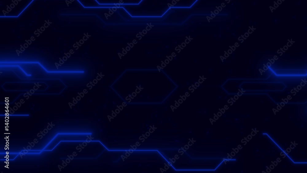 Poster blue glowing tech lines animation on dark background