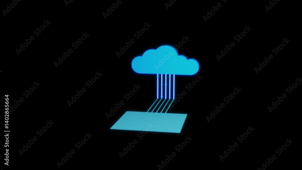 Poster cloud data transfer animation with glowing lines