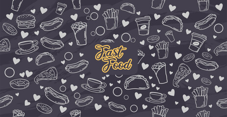 fast food seamless pattern background vector illustration line art icon perfect for menu decoration wallpaper or food package design