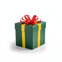 Green Gift Box with Red and Yellow Ribbon