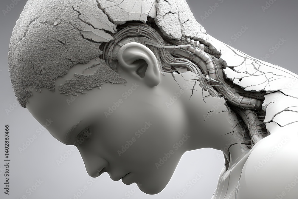 Poster futuristic robot design virtual studio concept art high-tech environment profile view ai innovation 